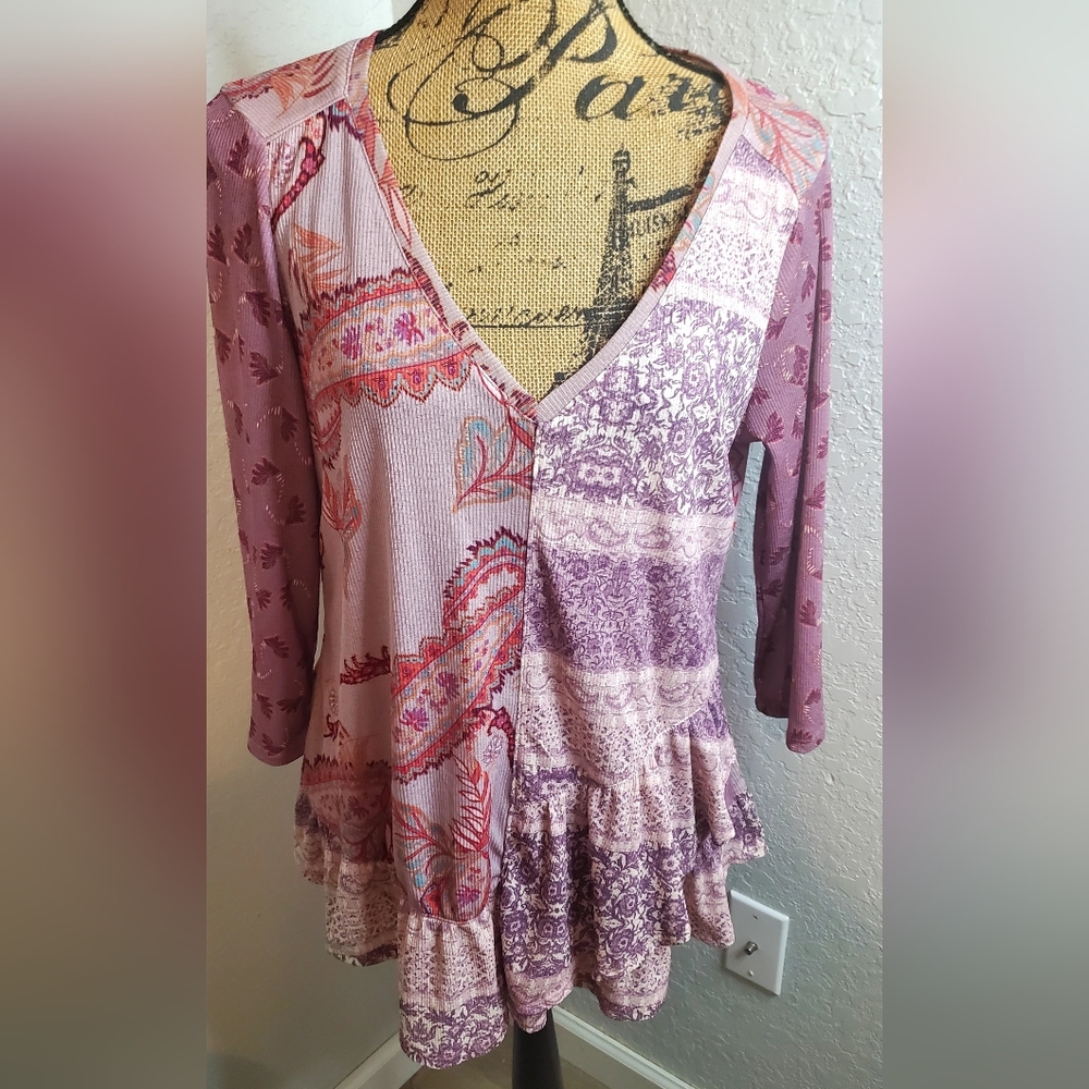 ONE WORLD Purple and Pink Patterned Blouse
